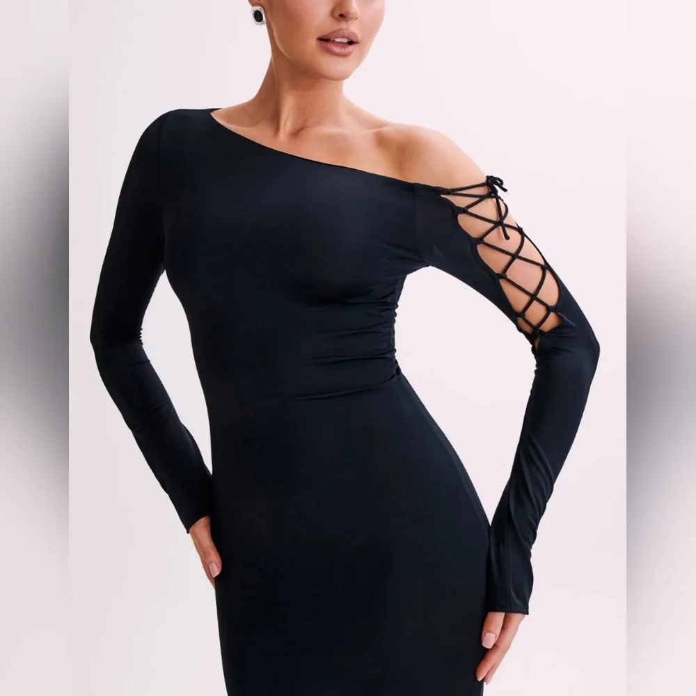 Tie Sleeve Slinky Maxi Dress - Picture 4 of 10